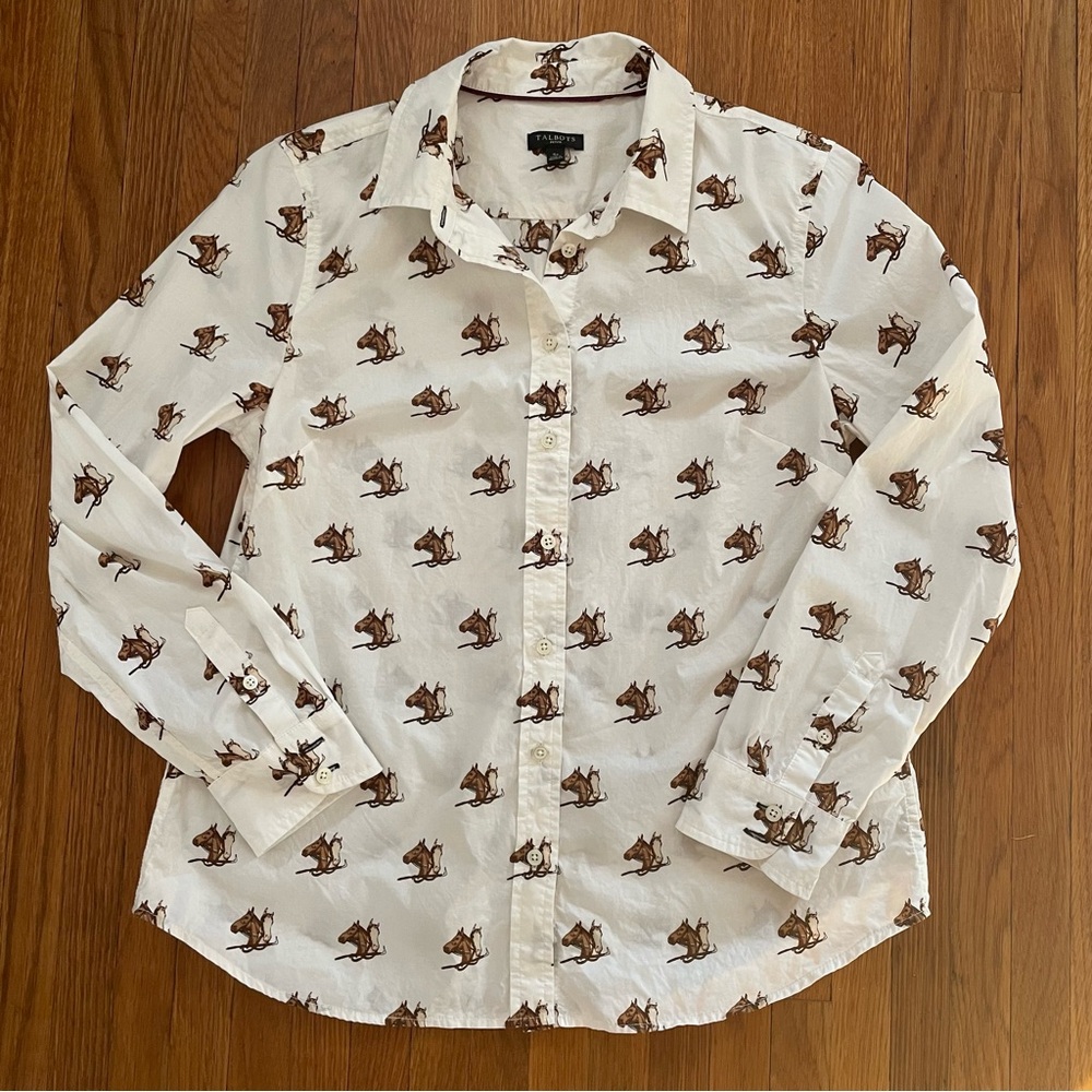 Talbots Equestrian Horse Button Up Shirt